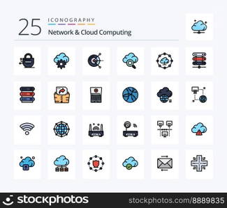 Network And Cloud Computing 25 Line Filled icon pack including computing. network. computing. cloud computing. research