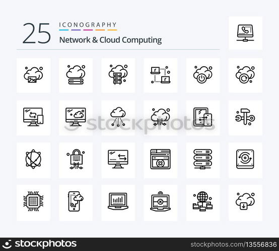 Network And Cloud Computing 25 Line icon pack including storage. cloud. computing. technology. cloud