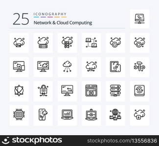 Network And Cloud Computing 25 Line icon pack including storage. cloud. computing. technology. cloud