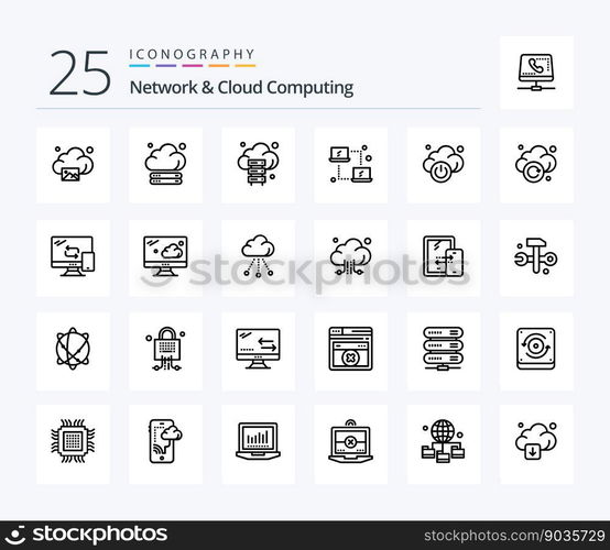 Network And Cloud Computing 25 Line icon pack including storage. cloud. computing. technology. cloud