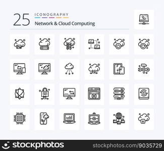 Network And Cloud Computing 25 Line icon pack including storage. cloud. computing. technology. cloud