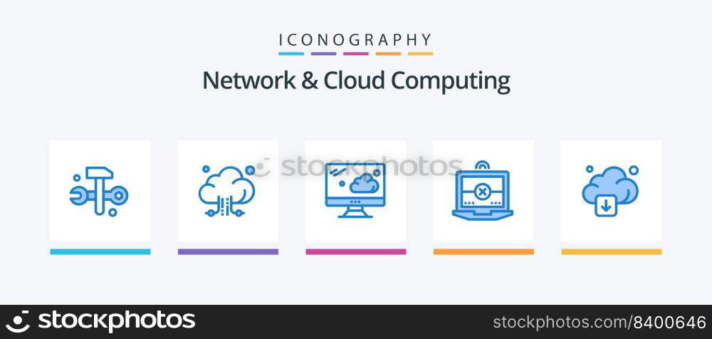 Network And Cloud Computing Blue 5 Icon Pack Including technology. arrow. cloud. cloud. computing. Creative Icons Design