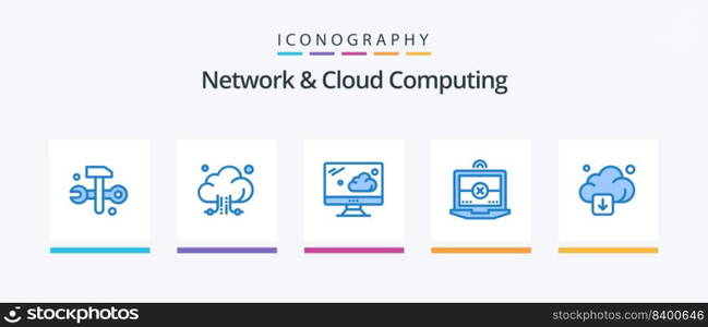 Network And Cloud Computing Blue 5 Icon Pack Including technology. arrow. cloud. cloud. computing. Creative Icons Design