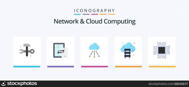 Network And Cloud Computing Flat 5 Icon Pack Including cloud. technology. cloud. storage. cloud. Creative Icons Design