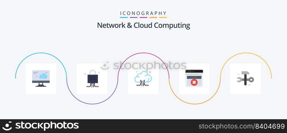 Network And Cloud Computing Flat 5 Icon Pack Including it solutions. databases. connection. computing. web