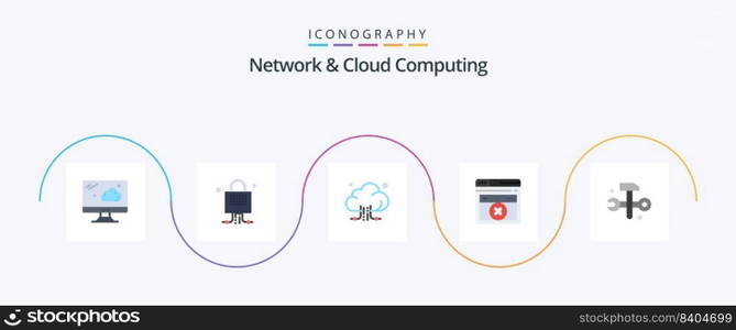 Network And Cloud Computing Flat 5 Icon Pack Including it solutions. databases. connection. computing. web