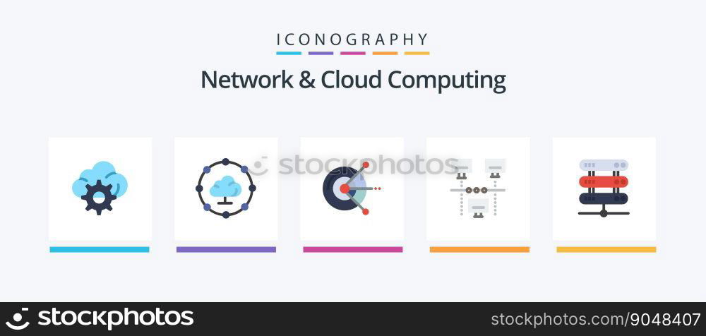 Network And Cloud Computing Flat 5 Icon Pack Including storage. data. disk. computing. sharing. Creative Icons Design