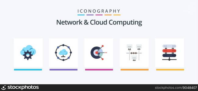 Network And Cloud Computing Flat 5 Icon Pack Including storage. data. disk. computing. sharing. Creative Icons Design