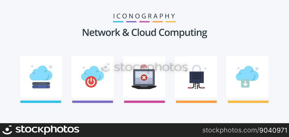 Network And Cloud Computing Flat 5 Icon Pack Including technology. arrow. computing. cloud. server. Creative Icons Design