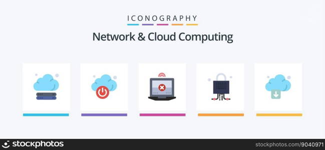 Network And Cloud Computing Flat 5 Icon Pack Including technology. arrow. computing. cloud. server. Creative Icons Design