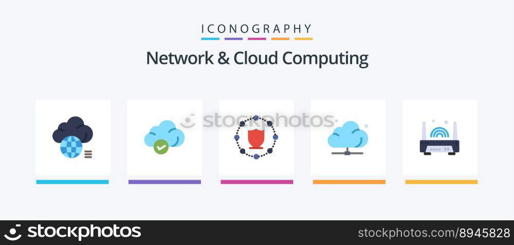 Network And Cloud Computing Flat 5 Icon Pack Including technology. network. technology. data. network. Creative Icons Design