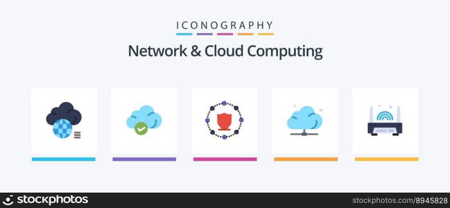 Network And Cloud Computing Flat 5 Icon Pack Including technology. network. technology. data. network. Creative Icons Design