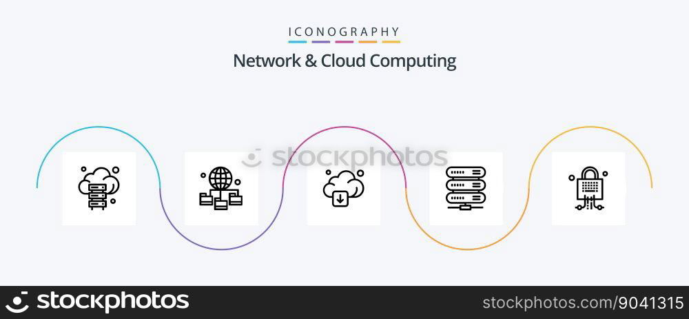 Network And Cloud Computing Line 5 Icon Pack Including locked. storage. cloud. network. computing