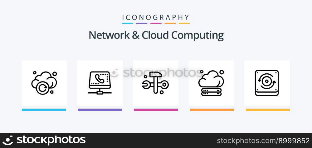 Network And Cloud Computing Line 5 Icon Pack Including web. transfer. cloud. networking. computing. Creative Icons Design