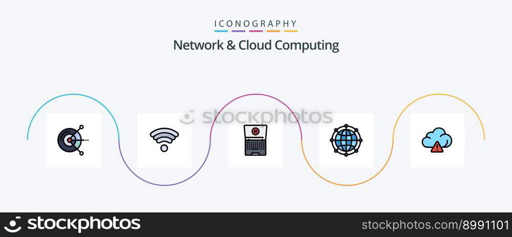 Network And Cloud Computing Line Filled Flat 5 Icon Pack Including technology. cloud. computing. technology. internet