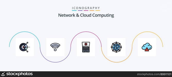 Network And Cloud Computing Line Filled Flat 5 Icon Pack Including technology. cloud. computing. technology. internet