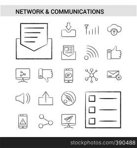 Network and Communication hand drawn Icon set style, isolated on white background. - Vector