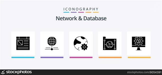 Network And Database Glyph 5 Icon Pack Including document. cloud. global. online. internet. Creative Icons Design