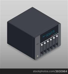 Network attached storage isometric detailed device. Network attached storage isometric detailed device vector graphic illustration