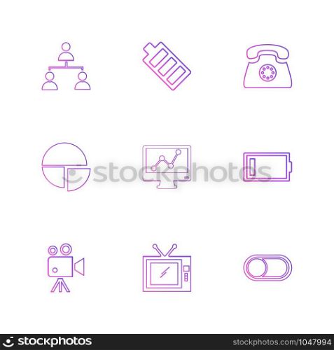 network , battery ,telephone ,low battery , button , toggle , pie chart , camcoder ,graph , tv, icon, vector, design, flat, collection, style, creative, icons