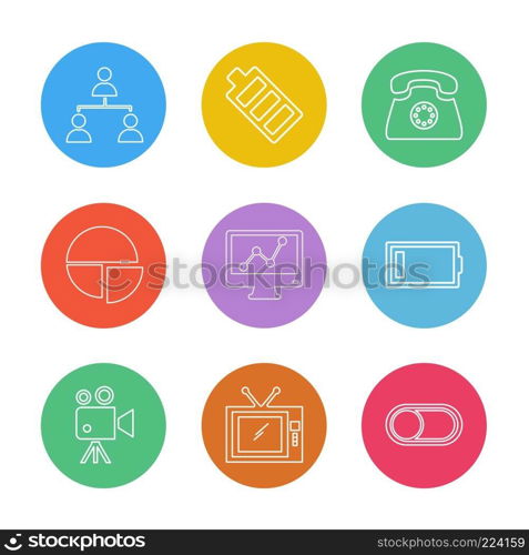 network , battery ,telephone  ,low battery , button , toggle , pie chart , camcoder ,graph , tv, icon, vector, design,  flat,  collection, style, creative,  icons