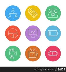 network , battery ,telephone  ,low battery , button , toggle , pie chart , camcoder ,graph , tv, icon, vector, design,  flat,  collection, style, creative,  icons
