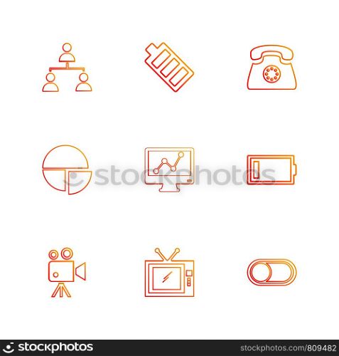 network , battery ,telephone ,low battery , button , toggle , pie chart , camcoder ,graph , tv, icon, vector, design, flat, collection, style, creative, icons