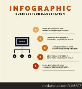 Network, Business, Chart, Graph, Management, Organization, Plan, Process Solid Icon Infographics 5 Steps Presentation Background