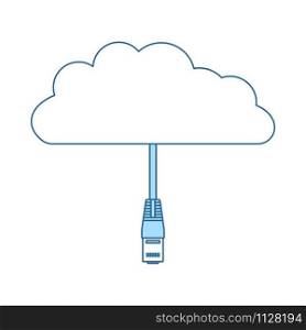 Network Cloud Icon. Thin Line With Blue Fill Design. Vector Illustration.