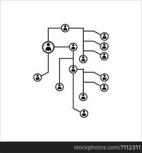 Network Connection, Hub, Social Network Isolated Flat Line Icon Design Vector Art Illustration
