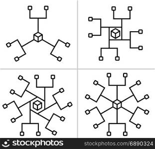 Network Connection, Hub, Social Network Isolated Flat Line Icon Vector Illustration