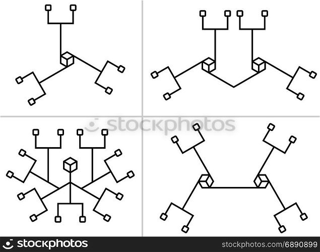 Network Connection, Hub, Social Network Isolated Flat Line Icon Vector Illustration