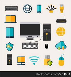 Network gadget set with flat mobile phone tablet and laptop isolated vector illustration. Network Gadget Set