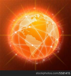 Network globe orange sphere earth map social media concept vector illustration