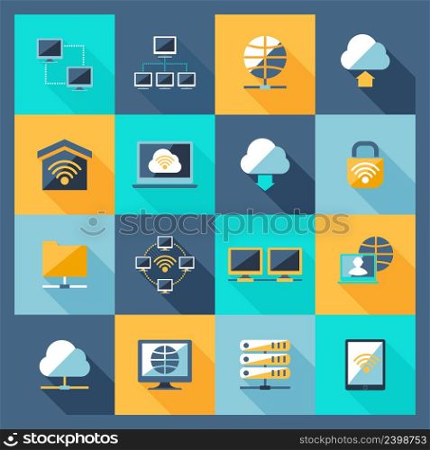 Network hosting data service web connection icons flat set isolated vector illustration