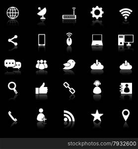 Network icons with reflect on black background, stock vector