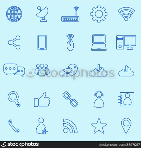 Network line icons on blue background, stock vector