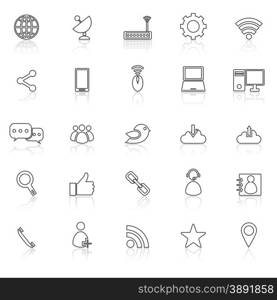 Network line icons with reflect on white, stock vector