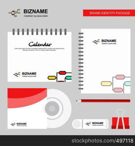 Network Logo, Calendar Template, CD Cover, Diary and USB Brand Stationary Package Design Vector Template