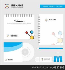 Network Logo, Calendar Template, CD Cover, Diary and USB Brand Stationary Package Design Vector Template