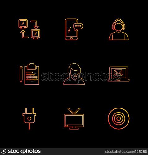 network , mobile , chat , employee , laptop, dart , plug , clipboard ,tv, icon, vector, design, flat, collection, style, creative, icons