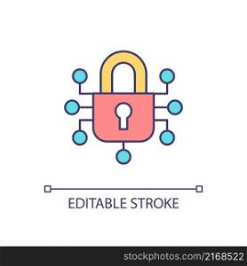 Network protection RGB color icon. Cyberspace safety. Digital information protection. Sensitive data. Isolated vector illustration. Simple filled line drawing. Editable stroke. Arial font used. Network protection RGB color icon
