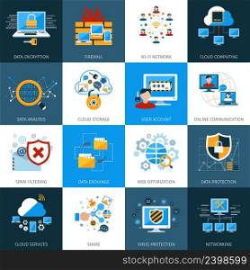 Network security and data protection icons set isolated vector illustration. Network Security Icons Set