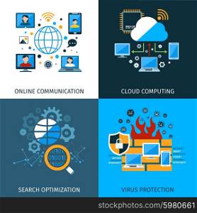 Network security design concept set with search optimization icons isolated vector illustration. Network Security Concept Set