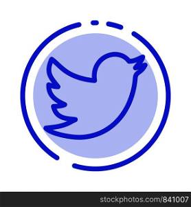 Network, Social, Twitter Blue Dotted Line Line Icon