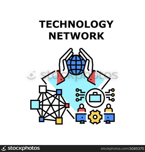 Network Technology Vector Icon Concept. Network Technology For Worldwide Communication And Businesspeople World Connection, Globe Connect And Networking Digital System Color Illustration. Network Technology Vector Concept Illustration