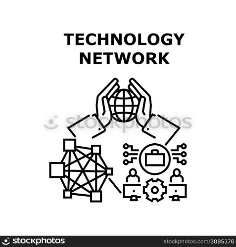 Network Technology Vector Icon Concept. Network Technology For Worldwide Communication And Businesspeople World Connection, Globe Connect And Networking Digital System Black Illustration. Network Technology Vector Concept Illustration