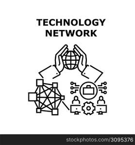 Network Technology Vector Icon Concept. Network Technology For Worldwide Communication And Businesspeople World Connection, Globe Connect And Networking Digital System Black Illustration. Network Technology Vector Concept Illustration