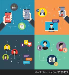 Network, wireless, communication, social media and connection icons. Concepts of wireless network, virtual communication, social network, connection digital. Flat design icons in vector illustration.