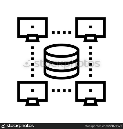 network working digital processing line icon vector. network working digital processing sign. isolated contour symbol black illustration. network working digital processing line icon vector illustration